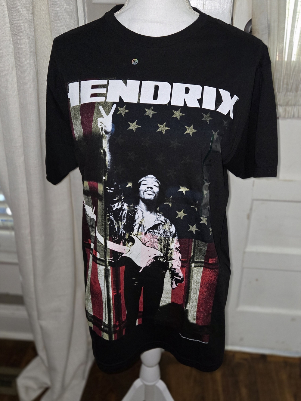 Jimi Hendrix Black Graphic Tee - Retro Flag Design
